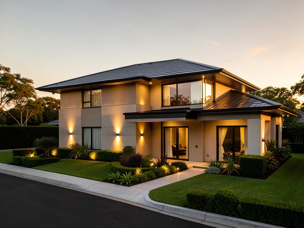 Modern home at golden hour with treated roof